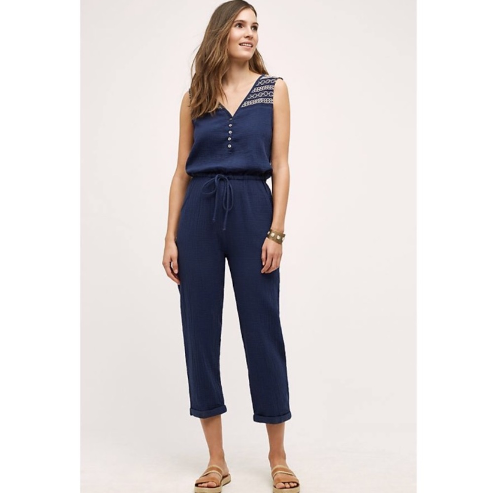 Anthropologie navy jumpsuit
